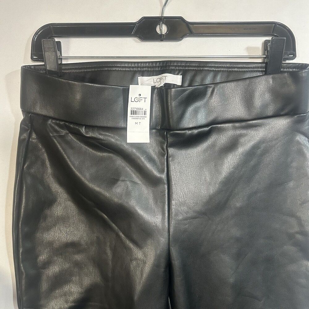 New Loft Womens MT Medium Tall Black Faux Leather Leggings Skinny Pants Pull On